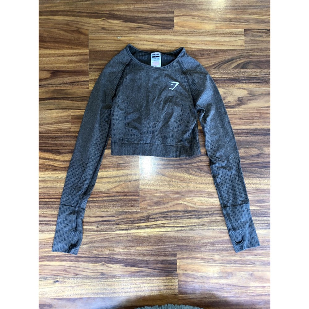 Gymshark Women's Brown Activewear Vital Seamless 2.0 LS Crop Top Shirt Size S